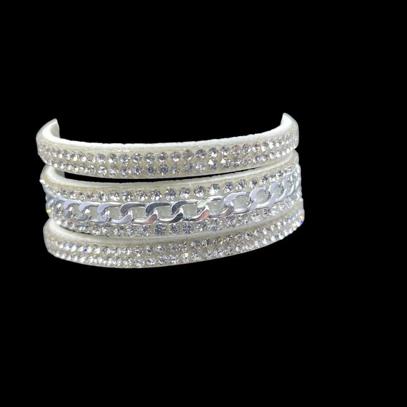White Rhinestone Wrap Bracelet Chain Cuff Faux Suede NWOT Festival Glam Jewelry - Picture 5 of 9